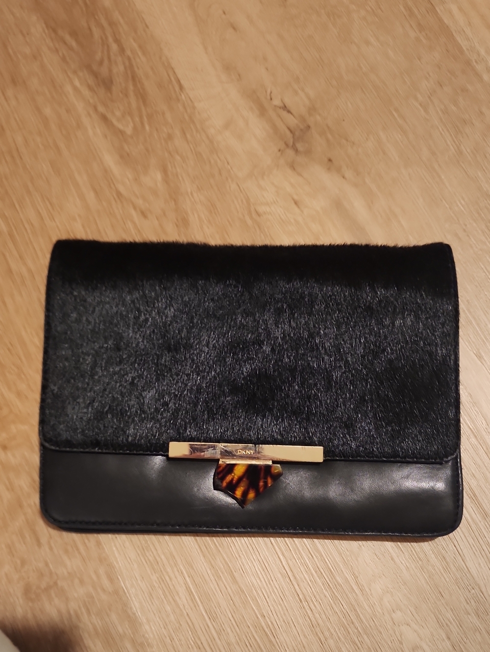 DKNY Vintage Black Mohair & Leather Clutch